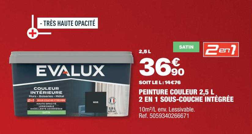 peinture couleur 2,5l 2 en 1 sous-couche intégrée evalux