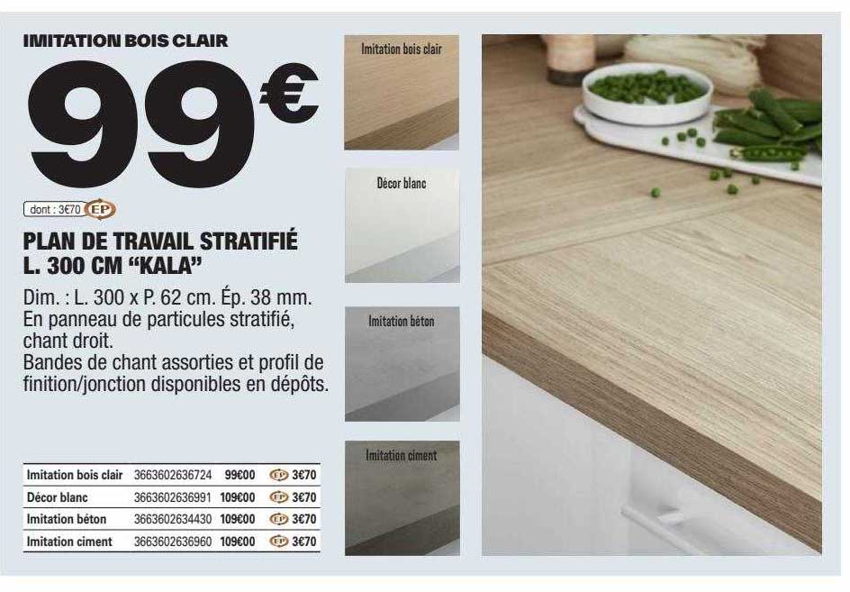 plan de travail stratifié l. 300 cm "kala"