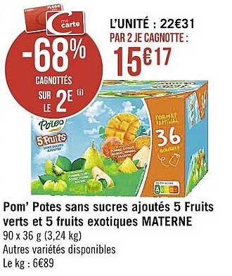 pom' potes sans sucres ajoutés 5 fruits verts et 5 fruits exotiques materne