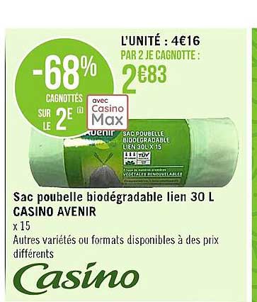 sac poubelle biodégradable lien 30 l casino avenir