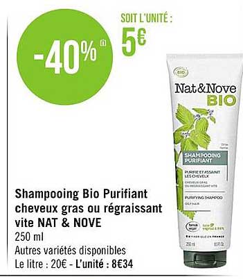 shampooing bio purifiant cheveux gras ou régraissant vite nat & nive