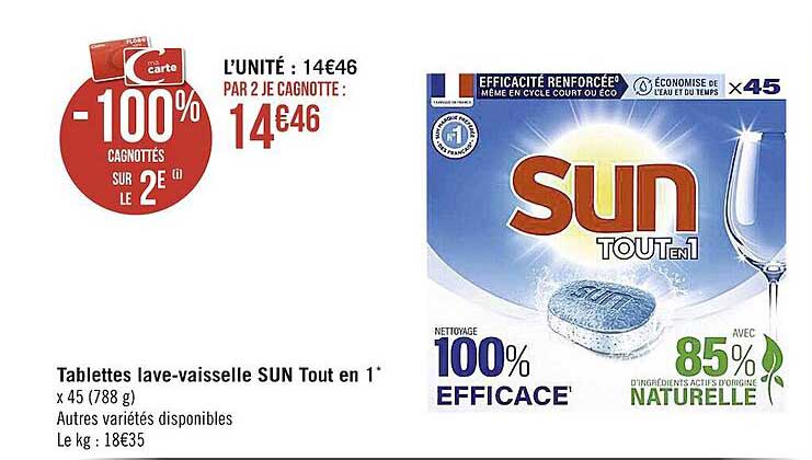 tablettes lave-vaisselle sun tout en 1