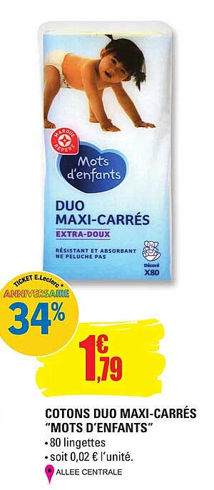cotons duo maxi-carrés "mots d'enfants"