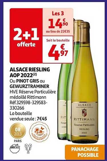 alsace riesling aop 2022 ou pinot gris ou gewurztraminer