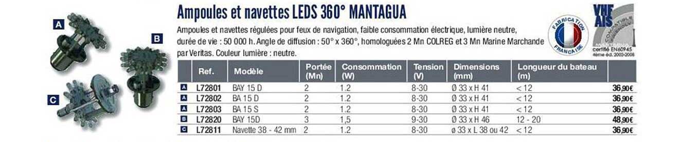 ampoules et navettes leds 360° mantagua