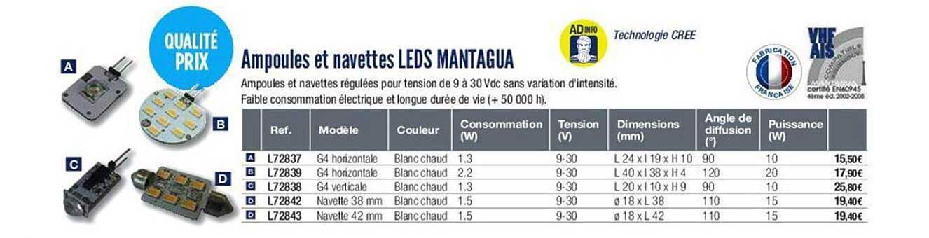 ampoules et navettes leds mantagua