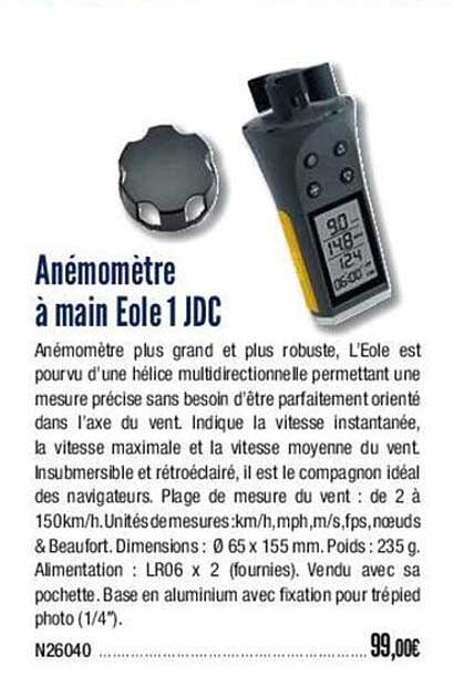 anémomètre à main eole 1 jdc