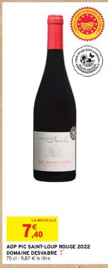 aop pic saint-loup rouge 2022 domaine desvabre