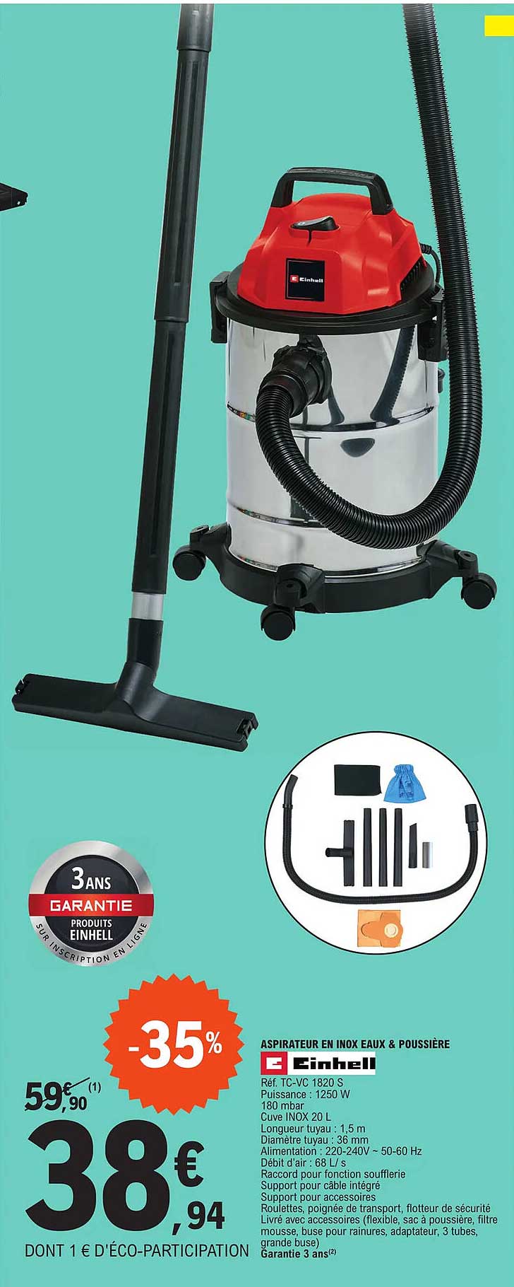 aspirateur en inox eaux & poussière einhell