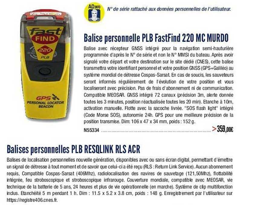 balises personnelles plb fastfind 220 mc murdo