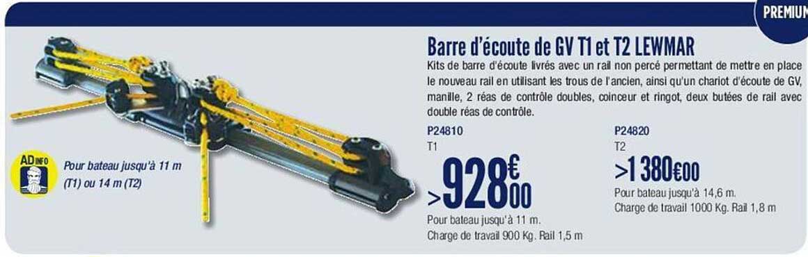 barre d'écoute de gv t1 et t2 lewmar