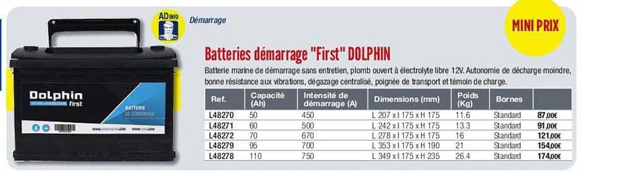 batteries démarrage "first" dolphin