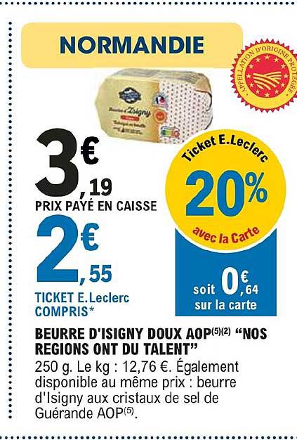 beurre d'isigny doux aop "nos regions ont du talent"