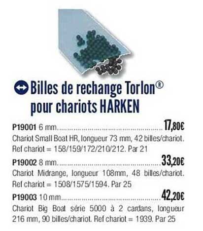 billes de rechange torlon pour chariots harken