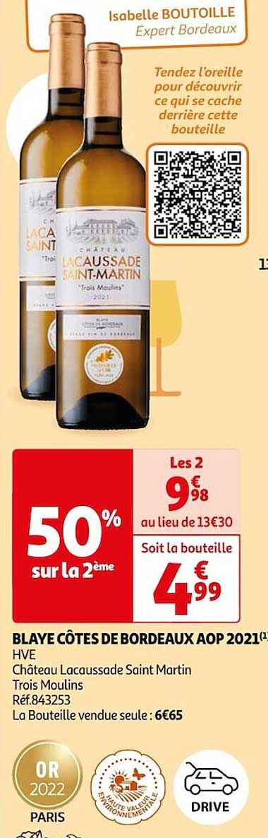 blaye côtes de bordeaux aop 2021 hve château lacaussade saint martin trois moulins