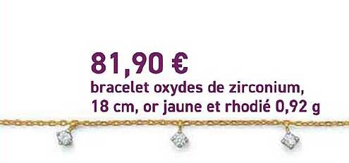 braceleet oxydes de zirconium, 18 cm, or jaune et rhodié 0.92 g