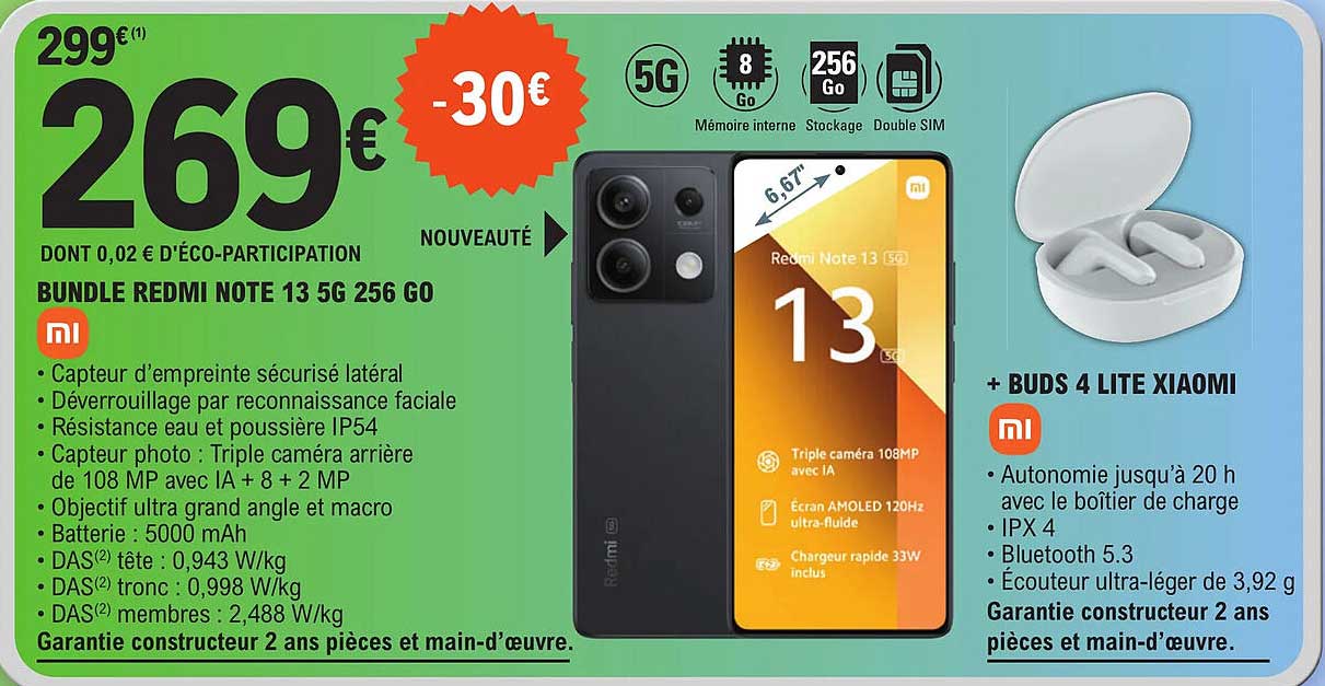 bundle redmi note 13 5g 256 go + buds 4 lite xiaomi