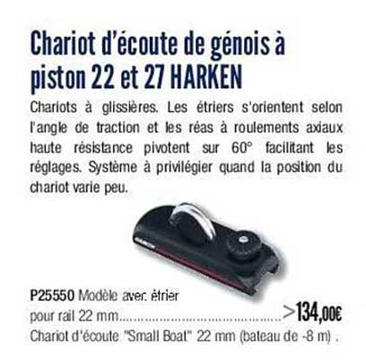 chariot d'écoute de génois à piston 22 et 27 harken