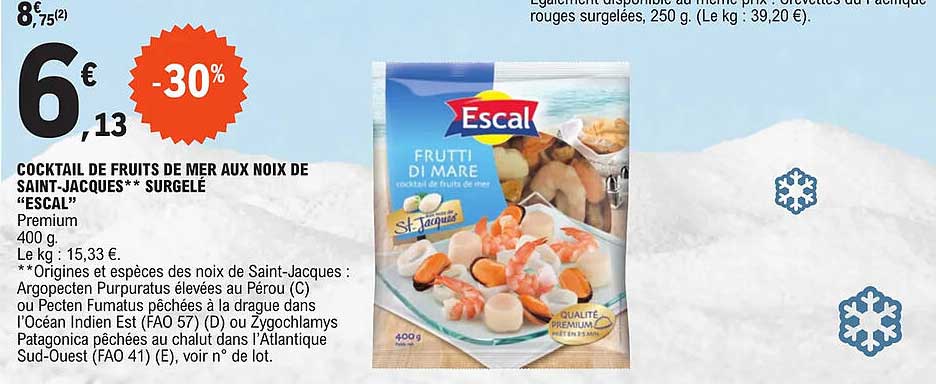 cocktail de fruits de mer aux noix de saint-jacques surgelés escal
