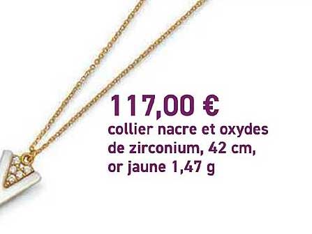 collier nacre et oxydes de zirconium, 42 cm, or jaune 1.47 g