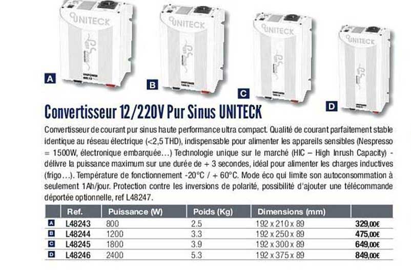 convertisseur 12/220v pur sinus uniteck