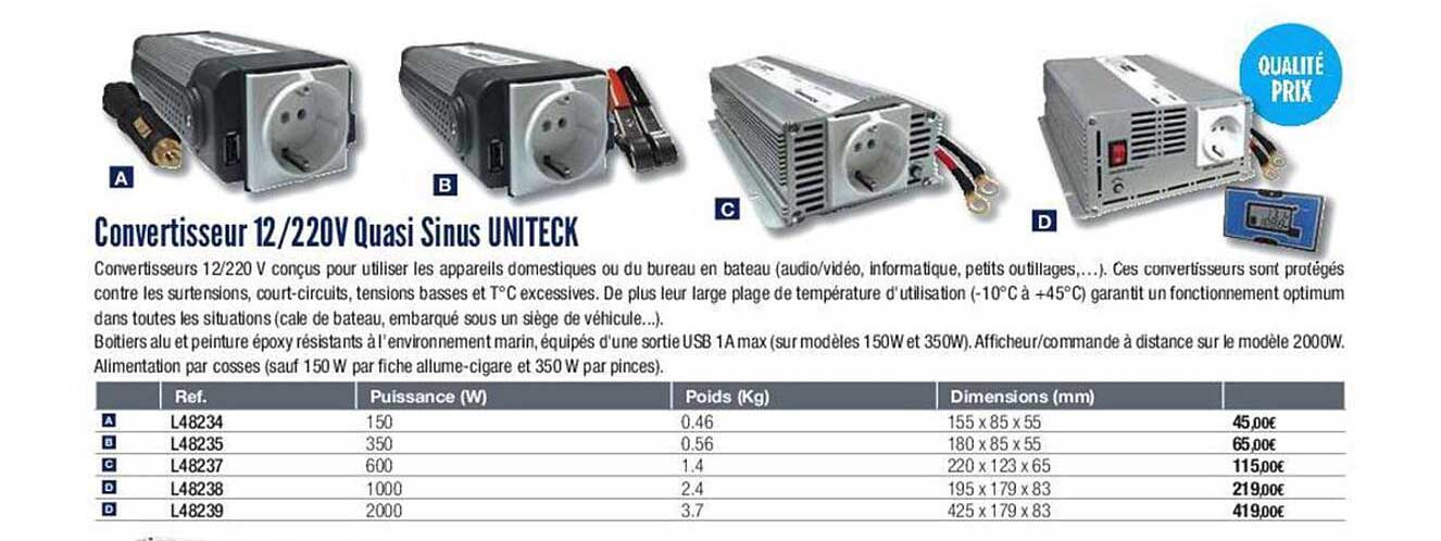 convertisseur 12/220v quasi sinus uniteck