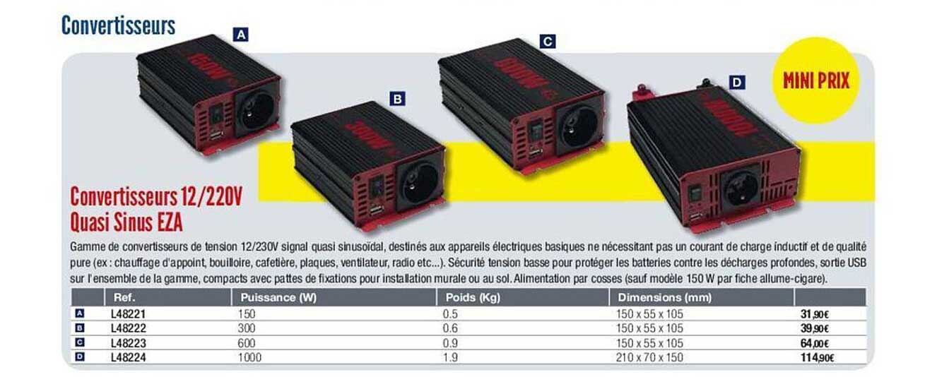 convertisseurs 12/220v quasi sinus eza