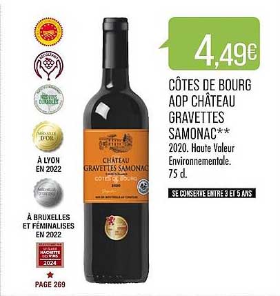 côtes de bourg aop château gravettes samonac