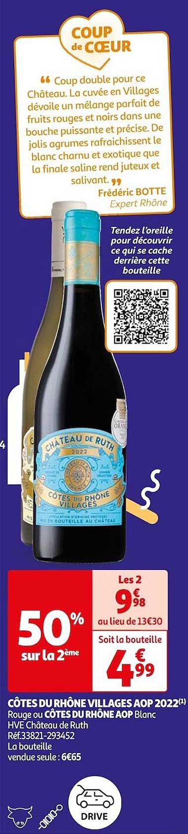 côtes du rhône villages aop 2022 rouge ou côtes du rhône aop blanc hve château de ruth