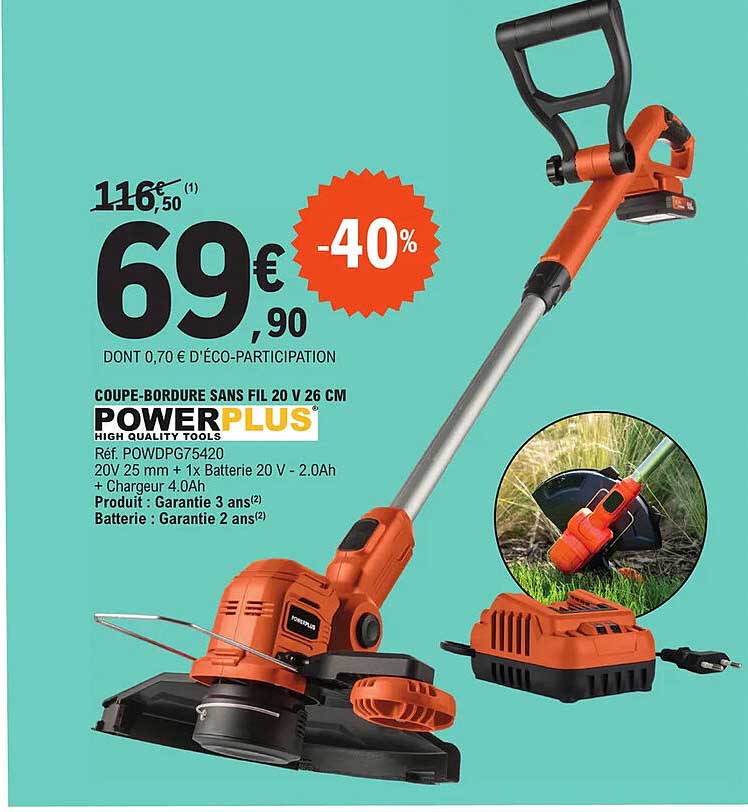 coupe-bordure sans fil 20 v 26 cm powerplus