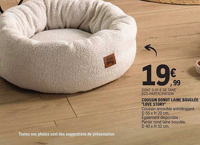 coussin donut laine bouclée "love story"