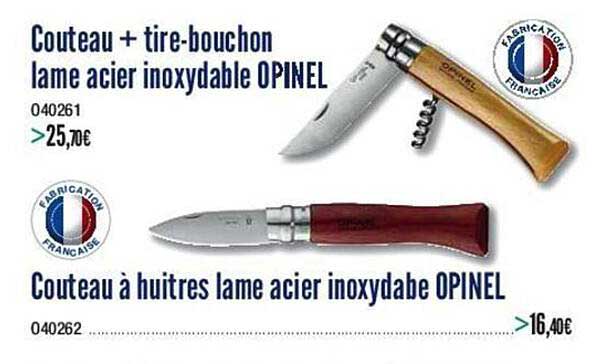 couteau + tire-bouchon lame acier inoxydable opinel