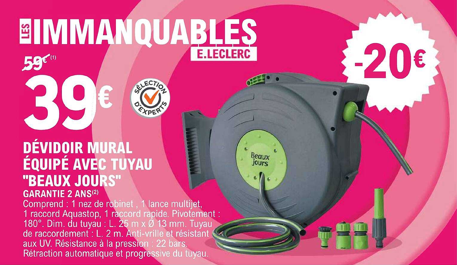 dévidoir mural équipé avec tuyau "beaux jours"