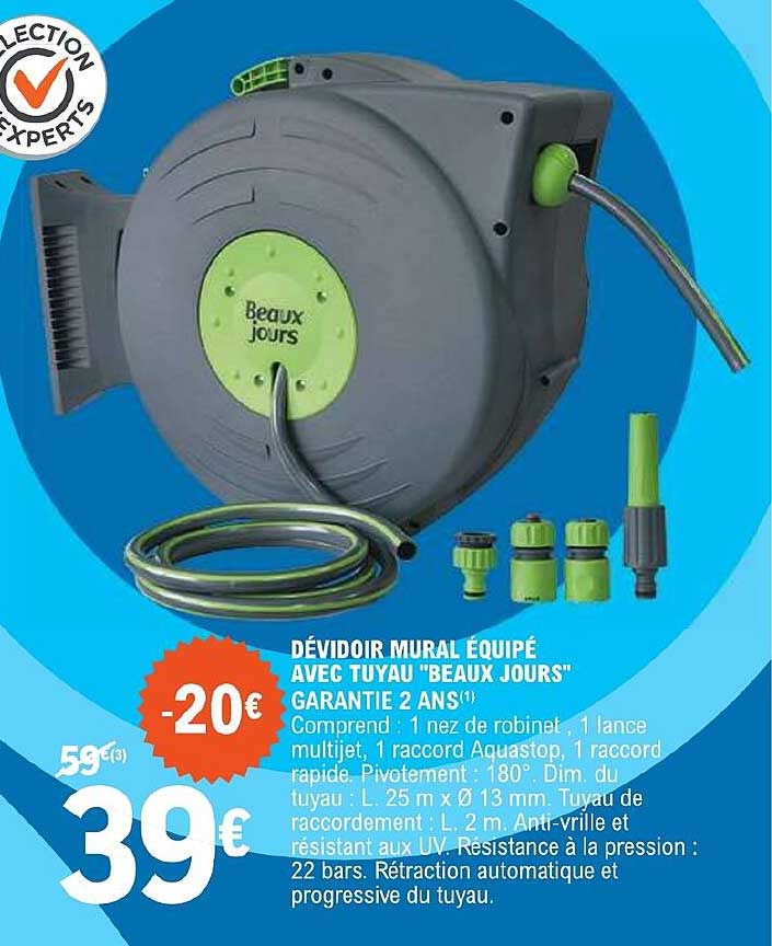 dévidoir mural équipé avec tuyau "beaux jours"