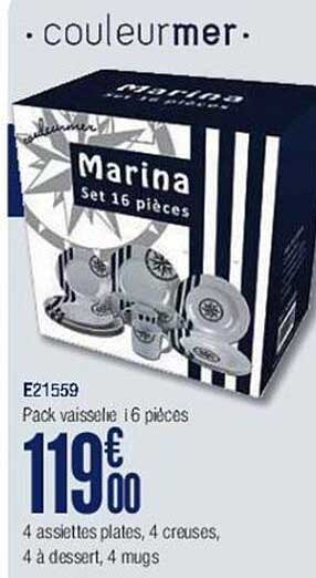 E21559 Pack Vaisselle I 6 Pièces, 4 à Dessert, 4 Mugs