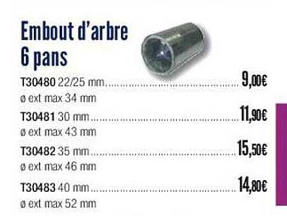 embout d'arbre 6 pans