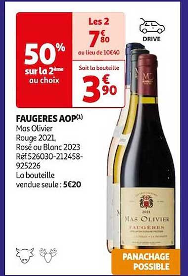 faugères aop mas olivier rouge 2021, rosé ou blanc 2023