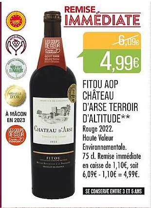 fitou aop château darse terroir d'altitude rouge 2022