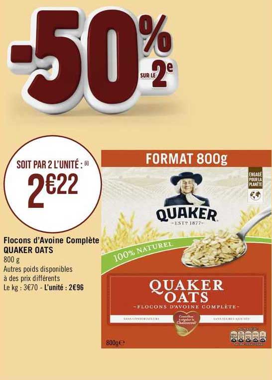 flocons d'avoine complète  quaker  oats