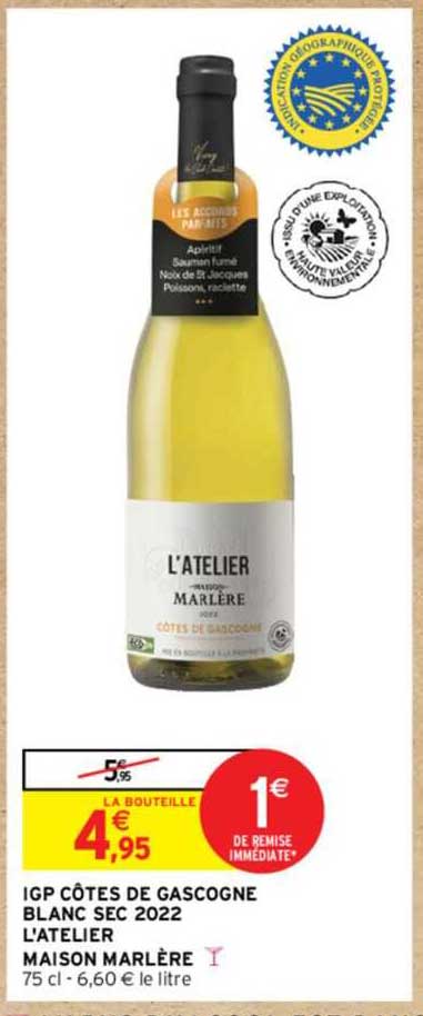 igp côtes de gascogne blanc sec 2022 l'atelier maison marlère
