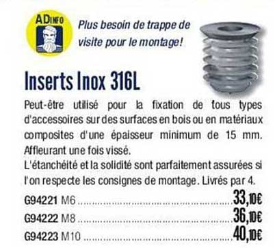 inserts inox 316l