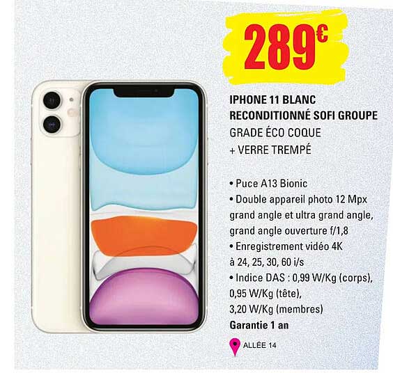 IPhone 11 Blanc Reconditionné Sofi Groupe Grade éco Coque + Verre Trempé