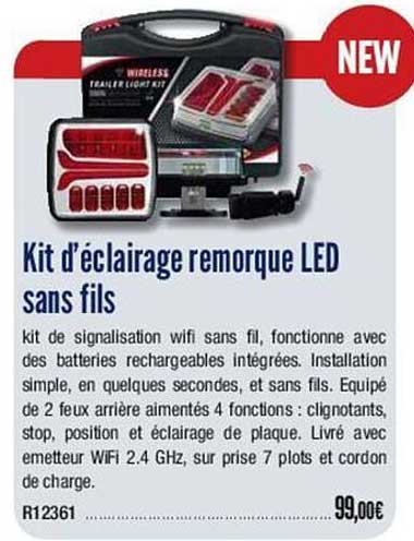 kit d'éclairage remorque led sans fils