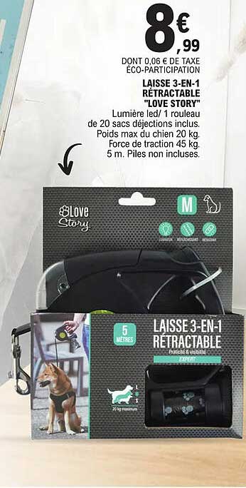 laisse 3-en-1 rétractable  "love story"