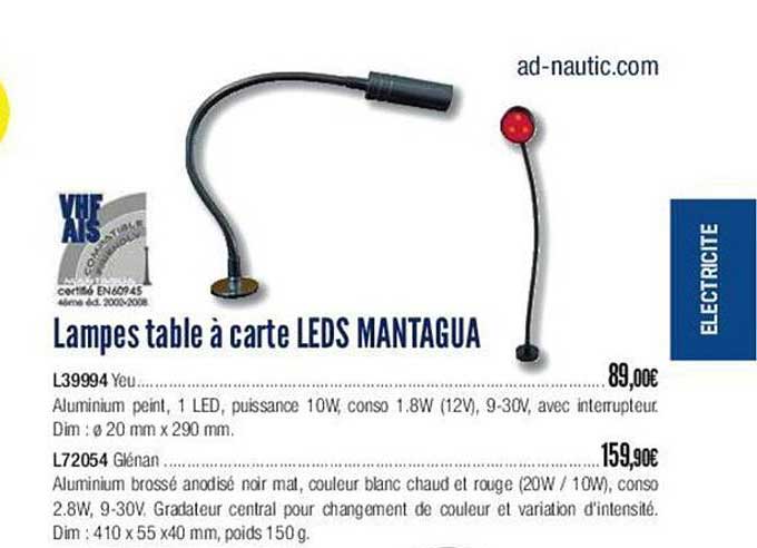 lampes table à carte leds mantagua