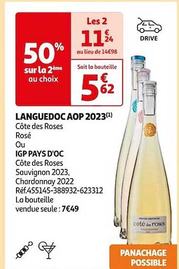 Languedoc Aop 2023 Côte Des Roses Rosé Ou Igp Pays D'oc Côte Des Roses Sauvignon 2023, Chardonnay 2022