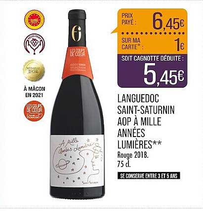 languedoc saint-saturnin aop à mille années lumières rouge 2018