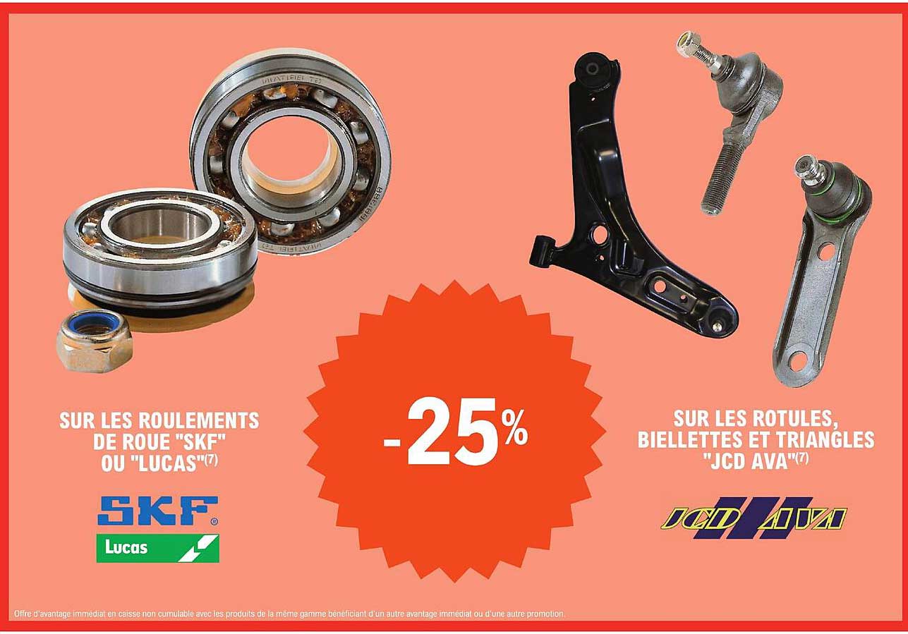 les roulements de roue "skf" ou "lucas", les rotules biellettes et triangles "jcd ava"