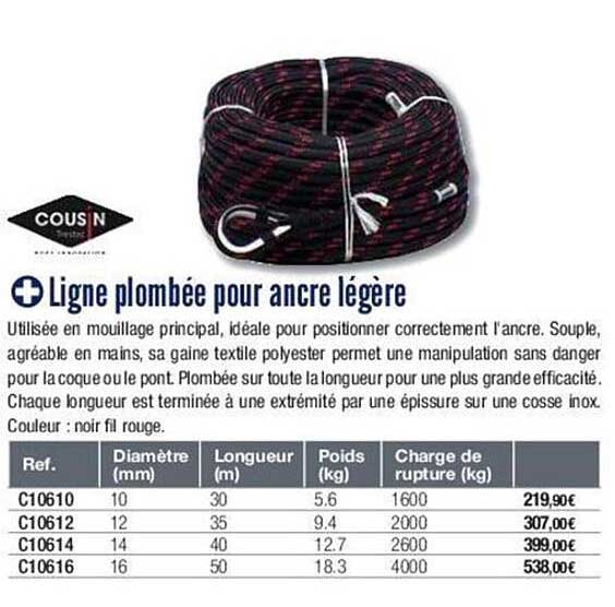ligne plombée pour ancre légère cousin