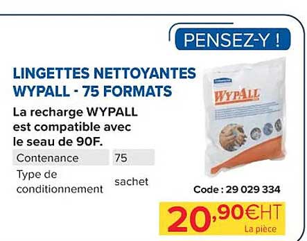 lingettes nettoyantes wypall - 75 formats